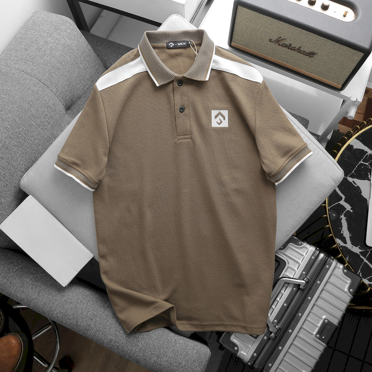 Áo Thun Nam Cổ Bẻ Thêu Nổi Logo Lục Giác (Có size 3x)