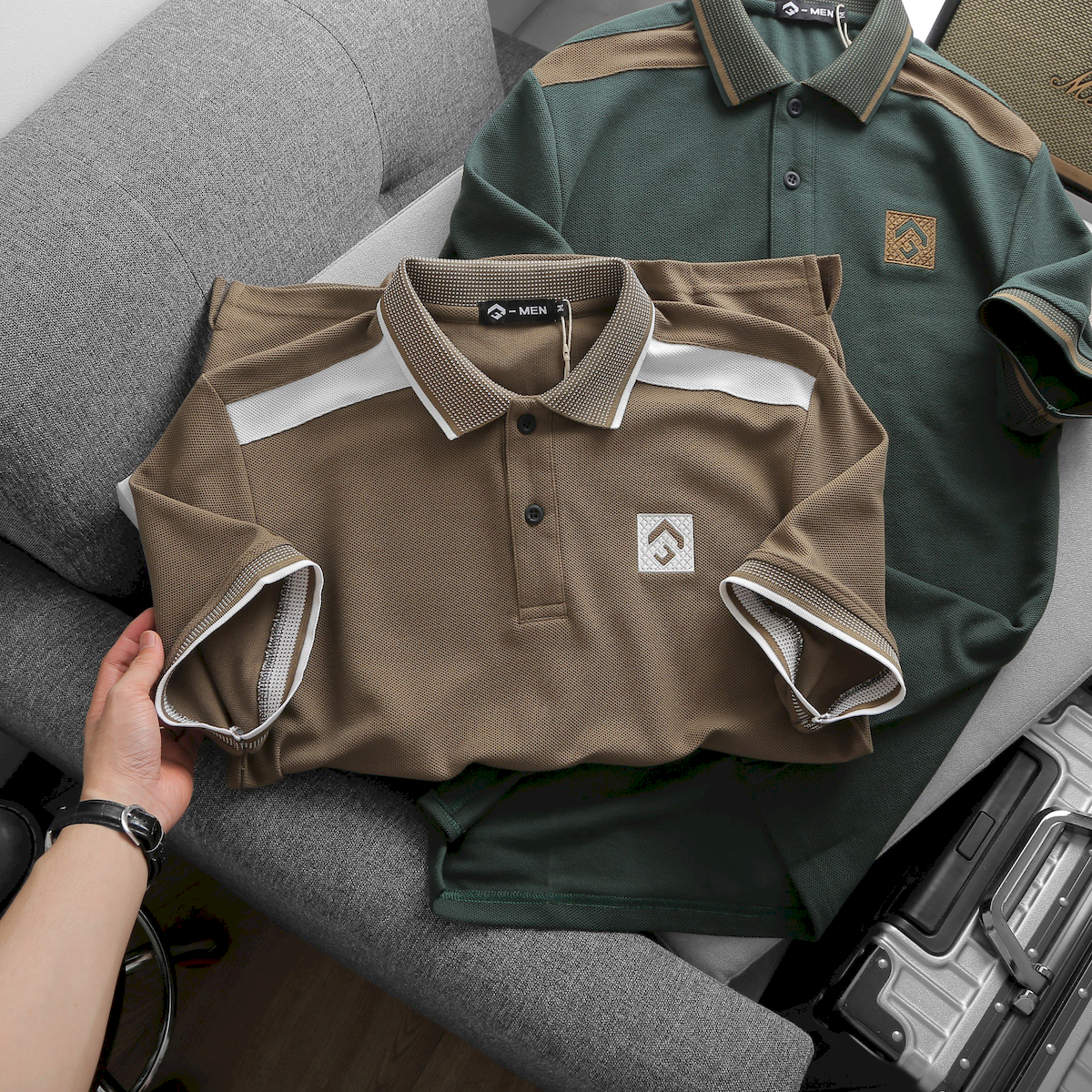 Áo Thun Nam Cổ Bẻ Thêu Nổi Logo Lục Giác (Có size 3x)