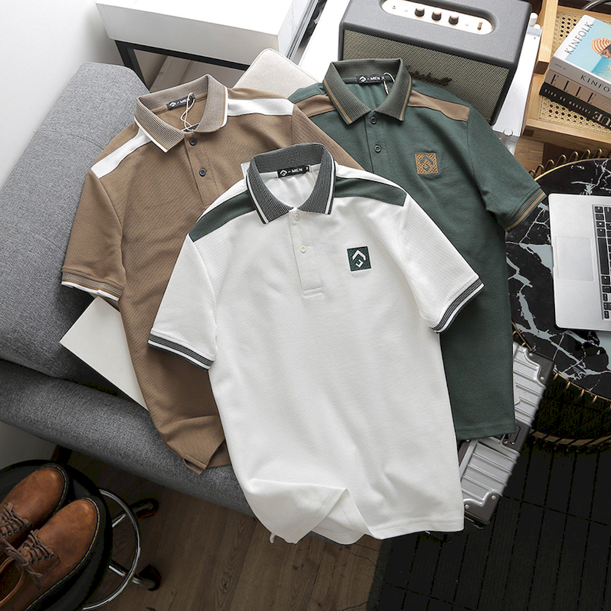 Áo Thun Nam Cổ Bẻ Thêu Nổi Logo Lục Giác (Có size 3x)