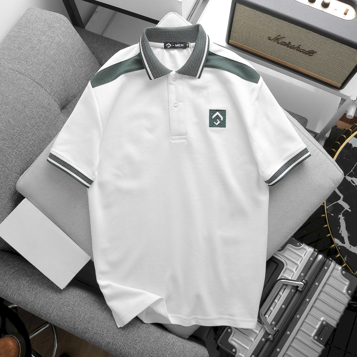 Áo Thun Nam Cổ Bẻ Thêu Nổi Logo Lục Giác (Có size 3x)