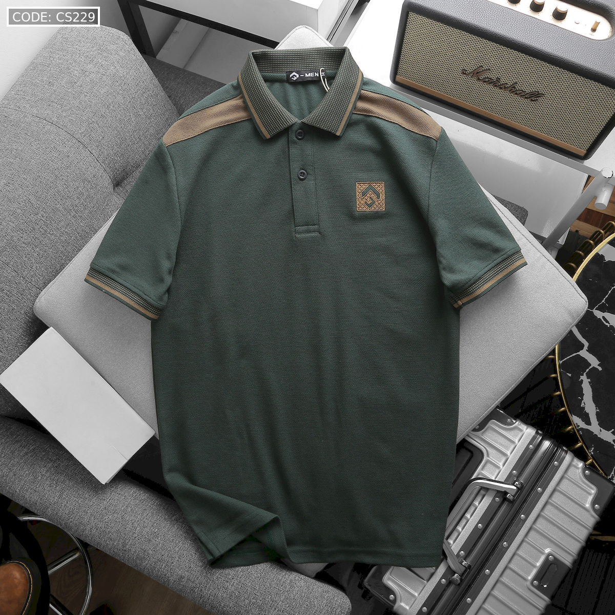 Áo Thun Nam Cổ Bẻ Thêu Nổi Logo Lục Giác (Có size 3x)