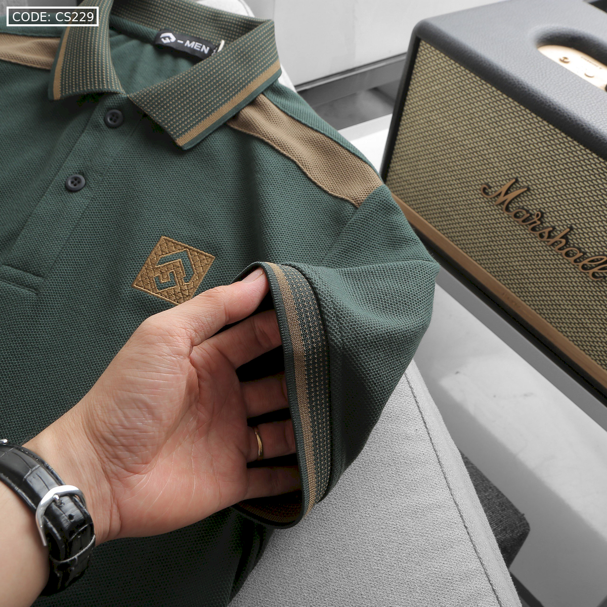 Áo Thun Nam Cổ Bẻ Thêu Nổi Logo Lục Giác (Có size 3x)