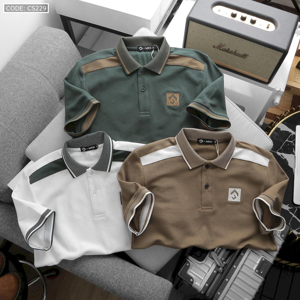 Áo Thun Nam Cổ Bẻ Thêu Nổi Logo Lục Giác (Có size 3x)