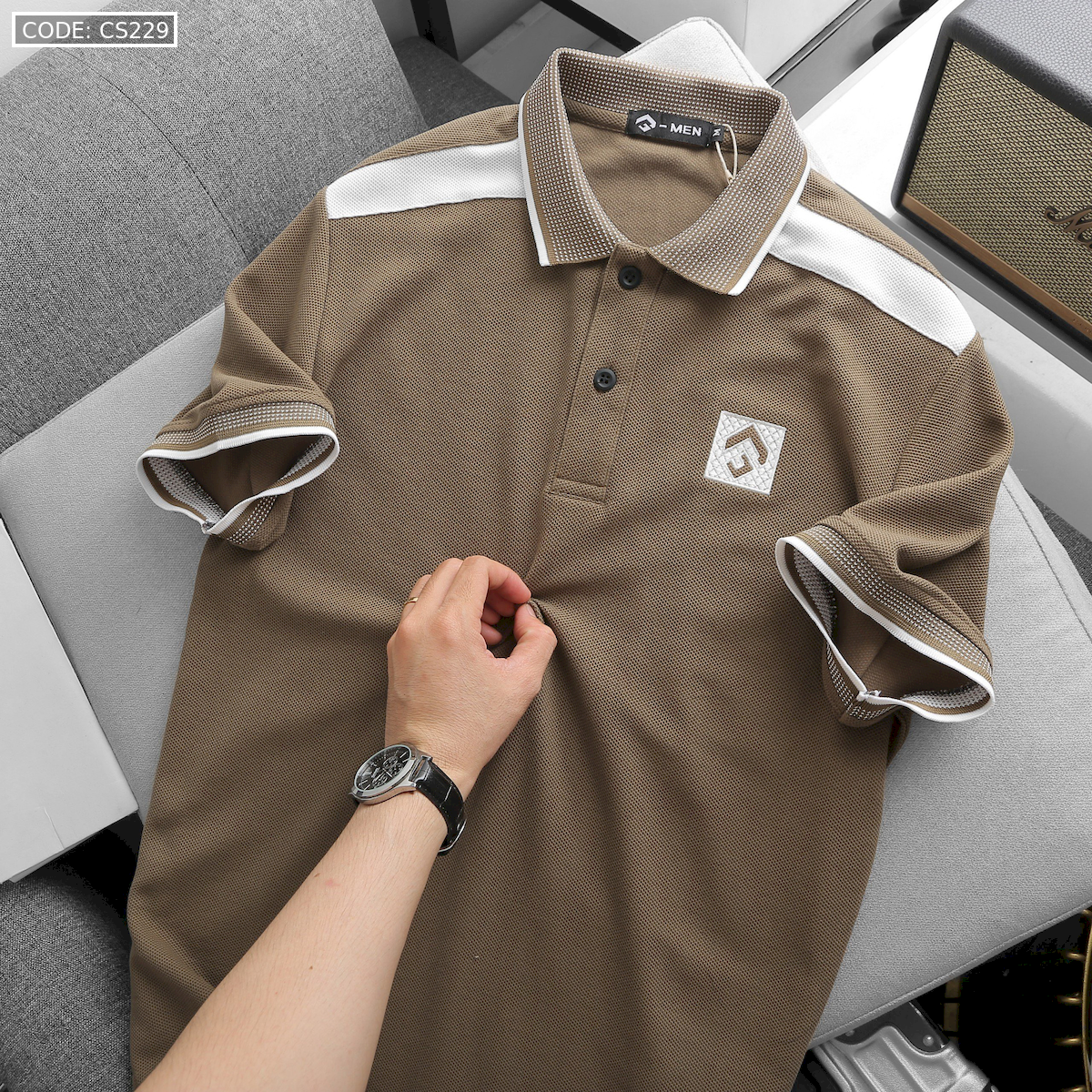 Áo Thun Nam Cổ Bẻ Thêu Nổi Logo Lục Giác (Có size 3x)