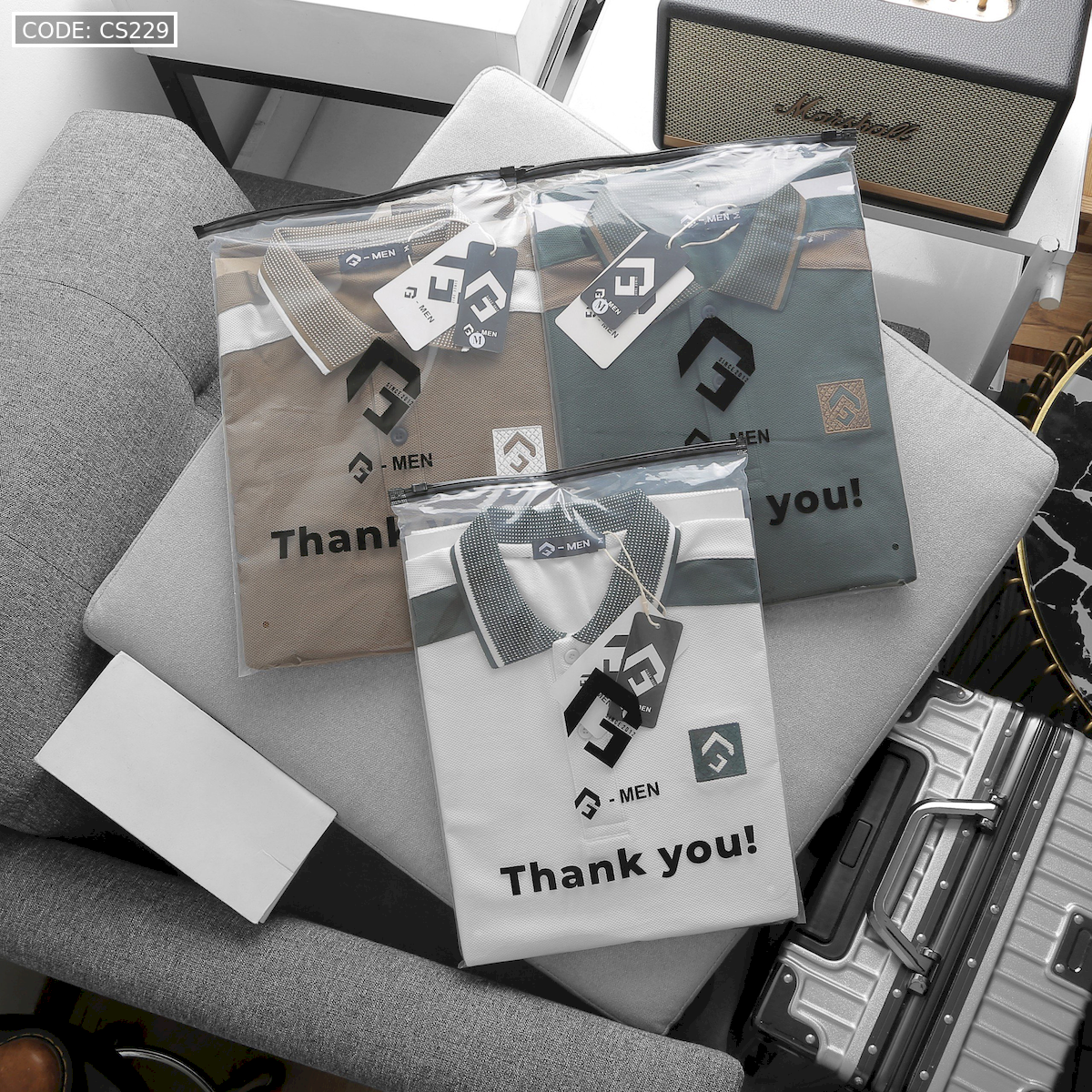 Áo Thun Nam Cổ Bẻ Thêu Nổi Logo Lục Giác (Có size 3x)