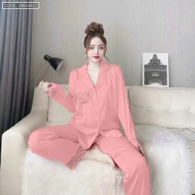 Đồ bộ pijama latin quần dài áo tay dài phối ren trơn - DBO4922