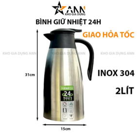 Bình Giữ Nhiệt Inox - Bình Đựng Nước Dung Tích Lớn 2L 31x15cm - BGN2L