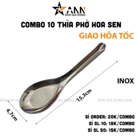 Combo 10 Muỗng Inox 304 Hoa Sen - Thìa Inox 304 Ăn Cơm Ăn Súp Sáng Bóng Bền Đẹp 15.3x4.7cm - TPHS01