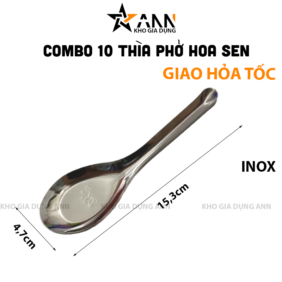 Combo 10 Muỗng Inox 304 Hoa Sen - Thìa Inox 304 Ăn Cơm Ăn Súp Sáng Bóng Bền Đẹp 15.3x4.7cm - TPHS01