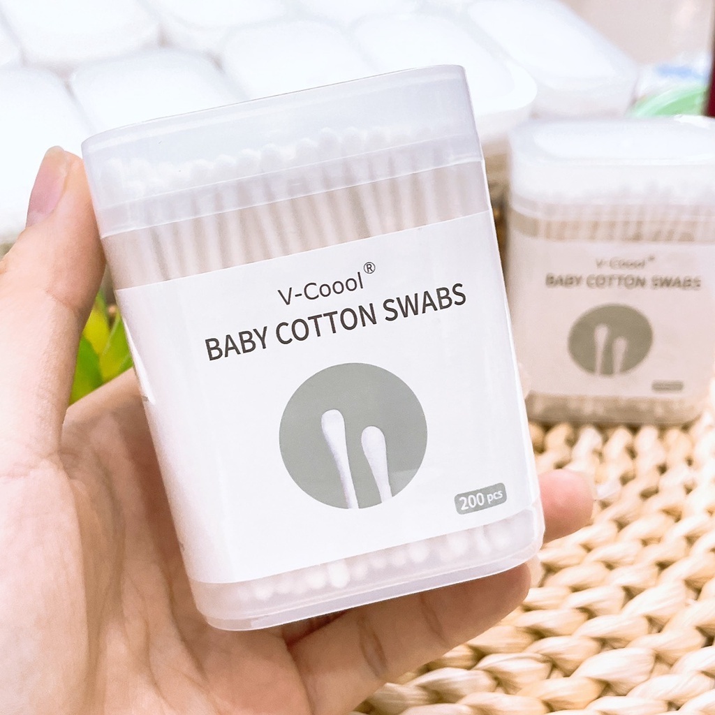 24822_30-4_20240813105133-3.jpg Hộp 200 Tăm Bông Ngoáy Tai - Tăm Bông Vcool 2 Đầu Tròn Và Dẹt Cho Bé 8x6x3.5cm - TBVC01