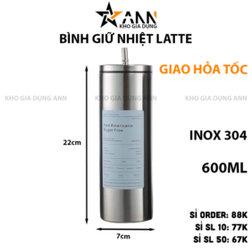 Bình Giữ Nhiệt Iced Americano Inox 304 - Ly Giữ Nhiệt Inox Kèm Ống Hút 600ml - BGNLT304