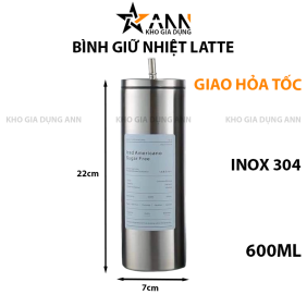 Bình Giữ Nhiệt Latte Inox 304 Có Kèm Ống Hút 650ml - BGNLT304