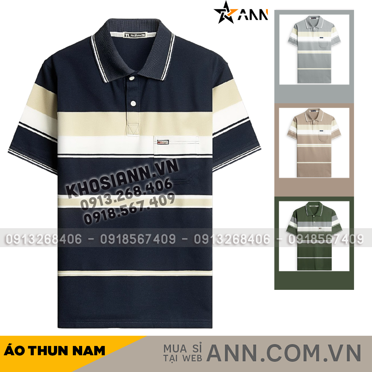 Shop sỉ áo Thun Sọc Có Cổ Nam Trung Niên Có Túi Thun Cotton Cao Cấp (Có size 3x)