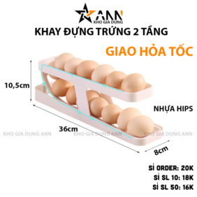 Khay Đựng Trứng Tự Lăn - Khay Đựng Trứng 2 Tầng Thiết Kế Gọn Gàng 36x8x10,5cm - KDT2T