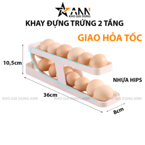 Khay Đựng Trứng Tự Lăn - Khay Đựng Trứng 2 Tầng Thiết Kế Gọn Gàng 36x8x10,5cm - KDT2T