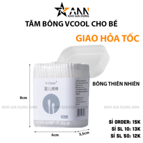 Hộp 200 Tăm Bông Ngoáy Tai - Tăm Bông Vcool 2 Đầu Tròn Và Dẹt Cho Bé Sơ Sinh 8x6x3.5cm - TBCB01