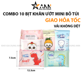 Combo 10 Bịt Khăn Ướt Bỏ Túi Du Lịch - Khăn Giấy Ướt Mini - Chất Liệu Vải Không Dệt 12.5x7.5cm - KUBTMN01