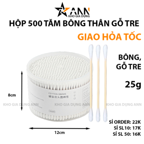 Hộp 500 Tăm Bông Thân Gỗ Hai Đầu 8x12 Cm - TBTG500