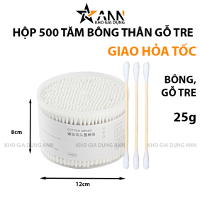 Combo 3 Hộp Tăm Bông Mỗi Hộp 500 Tăm Bông Ngoáy Tai - Tăm Bông Thân Gỗ 2 Đầu Bông Mềm Mại 8x12cm - TBTG500
