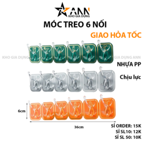 Thanh 6 Móc Treo Dán Tường - Móc Nhựa Treo Đồ Dán Tường Nhà Bếp Nhà Tắm Đa Năng Chịu Lực Tốt 36x6cm - MTDT01