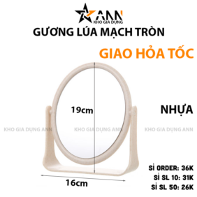 Gương Tròn Để Bàn Lúa Mạch - Giương Trang Điểm Để Bàn - Gương Nhựa - Khớp Xoay 360 Độ 19x16cm - GLM01