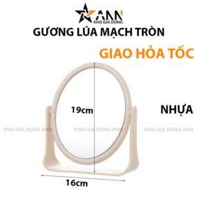 Gương Tròn Để Bàn Lúa Mạch - Giương Trang Điểm Để Bàn - Gương Nhựa - Khớp Xoay 360 Độ 19x16cm - GLM01