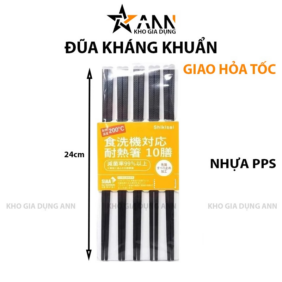 Bộ 10 Đôi Đũa Đen Kháng Khuẩn Hoạ Tiết Anh Đào 24cm - DKK01