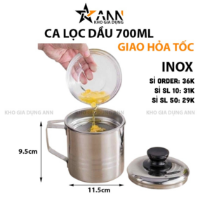 Ca Lọc Dầu Inox 304 Có Lưới Lọc Cặn Và Tạp Chất Tiện Lợi 700ml - CLD01