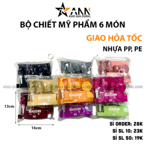 Bộ Chiết Mỹ Phẩm 6 Món Kèm Túi Zip Nhiều Màu 16x13cm - BCMP6M01