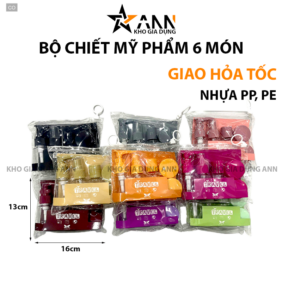 Bộ Chiết Mỹ Phẩm 6 Món Kèm Túi Zip Nhiều Màu 16x13cm - BCMP6M01