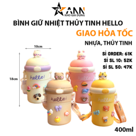 Bình Giữ Nhiệt Thủy Tinh Hello 400ml - BCNTTHL01