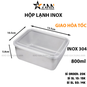 Hộp Lạnh Inox Đựng Thực Phẩm Kèm Nắp Nhựa 13.5x10.5x5.8cm - HLIN01