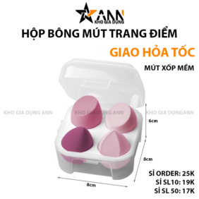 Hộp 4 Bông Mút Trang Điểm Mềm Mại Hình Giọt Nước 8x8x6cm - HBMTD01