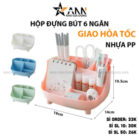 Hộp Đựng Bút 6 Ngăn Tặng Kèm Sticker Dễ Thương 19x14x10.5cm - HDBDN01