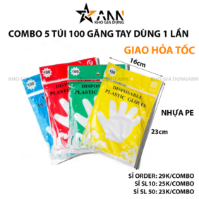 Combo 5 Túi 100 Găng Tay Nilong Dùng 1 Lần Siêu Dai Găng Tay 16cmx23cm - TUI100GT01