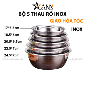 Bộ 5 Thau Rổ Inox 304 Cao Cấp - B5TRIN01