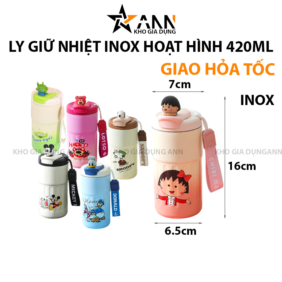 Ly Giữ Nhiệt Inox Hoạt Hình - Cốc Giữ Nhiệt Có Quai Cho Bé 420ml - LGNIN01