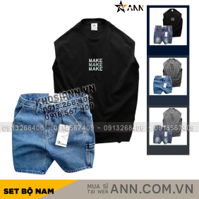 Set Bộ Nam Áo Thun 3 Lỗ In Chữ Make Quần Short Jeans - SBN125