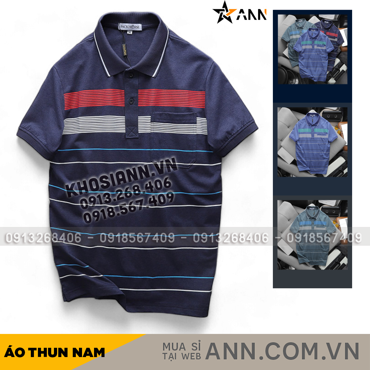 Áo Thun Nam Cổ Bẻ Có Túi Hoạ Tiết Sọc Ngang In Dẻo (Có size 3x)