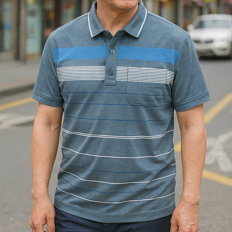 Áo Thun Nam Cổ Bẻ Có Túi Hoạ Tiết Sọc Ngang In Dẻo (Có size 3x)