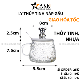 Ly Thủy Tinh Nắp Gấu Cốc Thủy Tinh Pha Lê Có Nắp Kèm Thìa 10x9.5x8cm - LTTNG01