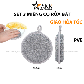 Set 3 Miếng Cọ Rửa Chén Bát Đĩa Đũa Cọ Xoong Nồi Tạo Bọt Đa Năng 12.5x2.5cm - MCRBDX01