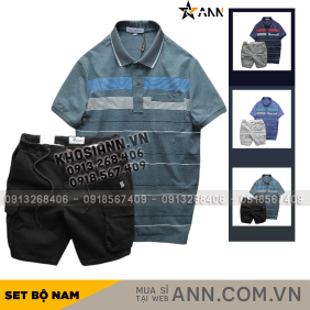 Set Bộ Nam Áo Thun Polo Hoạ Tiết Sọc Ngang Có Túi Quần Short Kaki Túi Hộp - SBN126