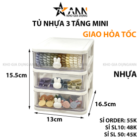 Tủ Nhựa 3 Tầng Mini Đựng Mỹ Phẩm Phụ Kiện Để Bàn Có Tay Cầm Thỏ 15.5x13x16.5cm - TN3TMN01