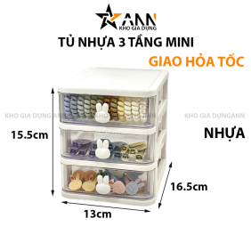 Tủ Nhựa 3 Tầng Mini Đựng Mỹ Phẩm Phụ Kiện Để Bàn Có Tay Cầm Thỏ 15.5x13x16.5cm - TN3TMN01