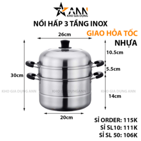 Nồi Hấp 3 Tầng Inox Kèm Xửng Hấp - NH3TIN01