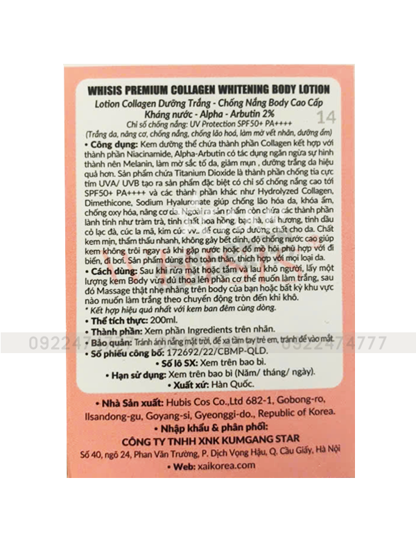 Kem Body Whisis Premium Collagen Whitening Body Loiton Dưỡng Trắng Da Kem Body Whisis Premium Collagen Whitening Body Loiton Dưỡng Trắng Da