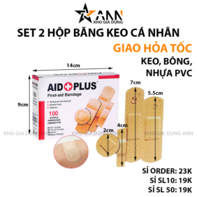 Set 2 Hộp 100 Miếng Băng Cá Nhân Aid Plus 4 Size - H100MBKCN01