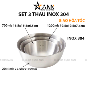 Set 3 Thau Inox 304 Trộn Salad Có Vạch Chia Dung Tích - S3TTSL01