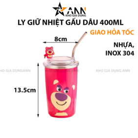 Ly Giữ Nhiệt Cốc Giữ Nhiệt Inox Gấu Dâu Lotso 400ml 13.5x8cm - CGNGD01